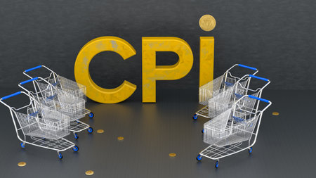 Growth of sales or growth of market basket or consumer price index concept. CPI. Shopping basket . 3d illustrationの写真素材