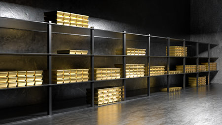 Bank vault with gold and cash. 3d renderingの写真素材