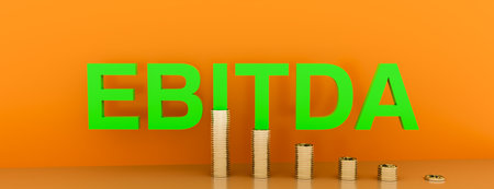 EBITDA word built with letter and stacked coins. 3d illustrationの写真素材