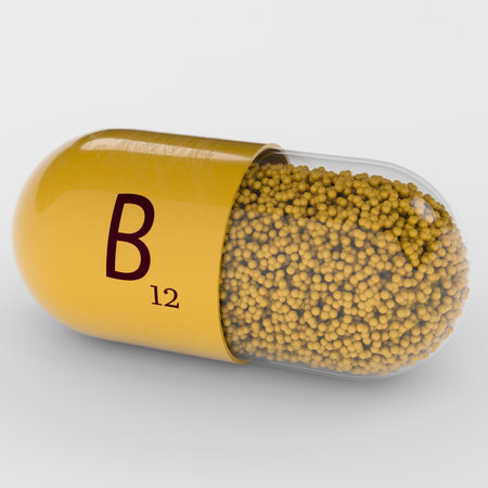 Vitamin B12 capsule. Pill. Dietary supplements. 3d renderingの写真素材