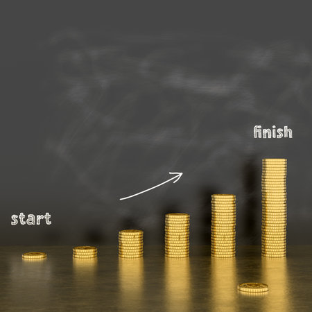 Money increase image concept. Stacks of coins in a increase financial concept. 3d renderingの写真素材