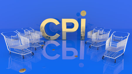 Growth of sales or growth of market basket or consumer price index concept. CPI. Shopping basket . 3d illustrationの写真素材