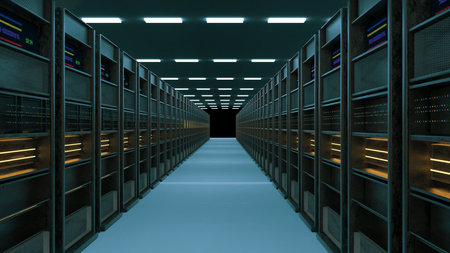 Servers. Server data center. Backup, hosting, mainframe, farm and computer rack with storage...