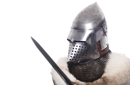 Portrait of XV century knight on white backgroundの写真素材