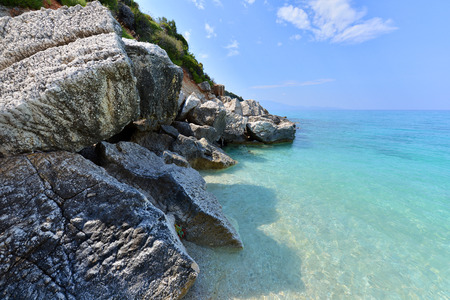 Blue water and rocks - Greece islands coastlineの写真素材