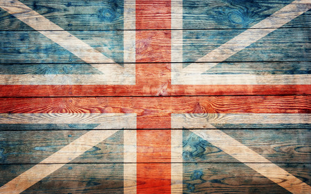 England flag painted on old wooden wallの写真素材