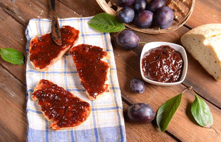 Bread with plum jamの写真素材