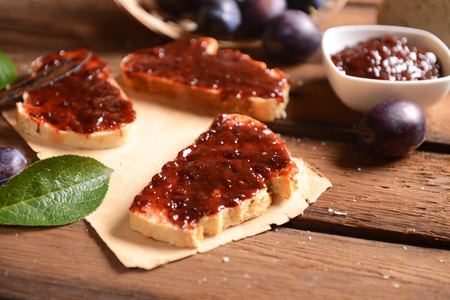 Bread with plum jamの写真素材