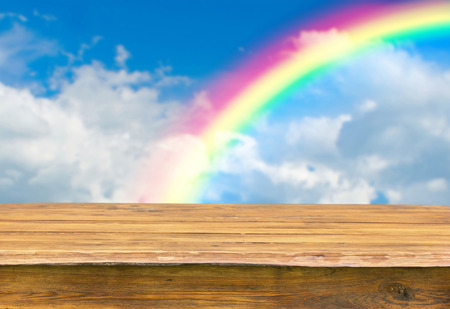 empty wooden table for display montagesの写真素材