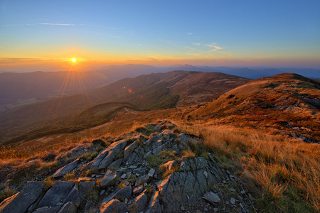 Beautiful sunset in Bieszczady mountainsの写真素材