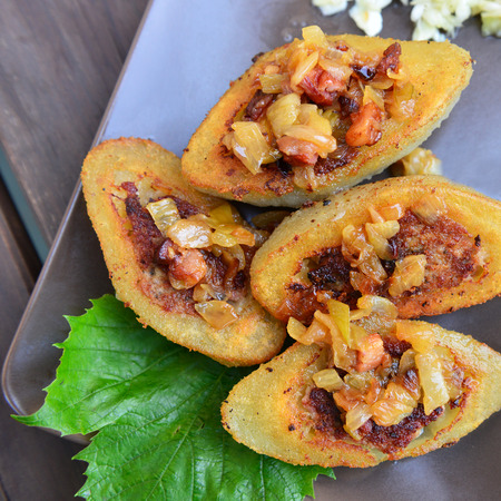 Traditional lithuanian dish - meat stuffed potato dumplingsの写真素材