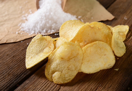 Potato chips with sea saltの写真素材