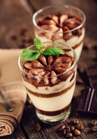 Tiramisu dessert in glassの写真素材