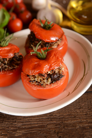 Stuffed roasted tomatoesの写真素材