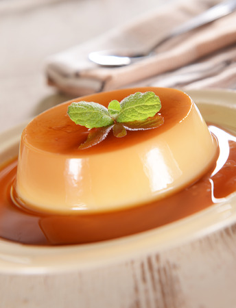 Panna cotta dessert with caramel sauceの写真素材