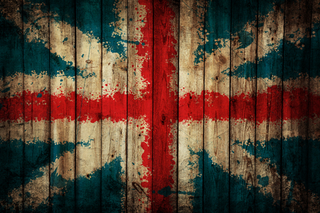 Grunge England flag painted on wooden backgroundの写真素材