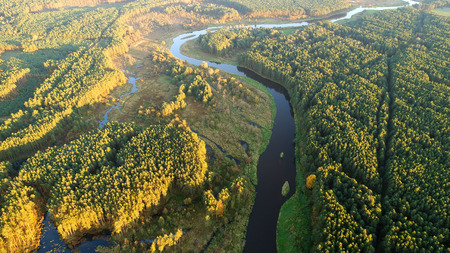 Aerial wiev of natural riverの写真素材