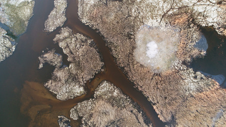 Winter landscape from drone - Marshlands aerial view