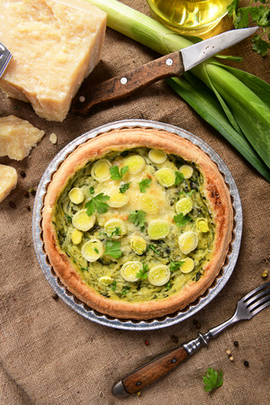 Quiche with leeks and cheeseの写真素材