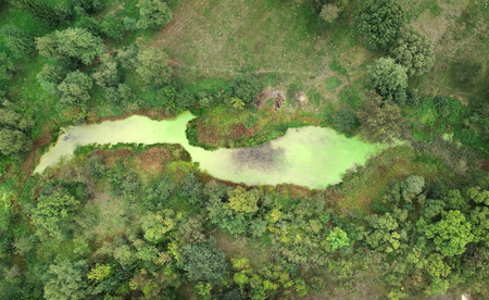 Small pond from the droneの写真素材
