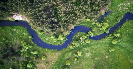 Aerial landscape - wild river in summerの写真素材