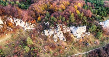Autumn at Jura Krakowsko-Czestochowska in Poland - Drone shotの写真素材