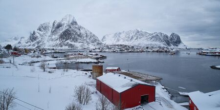 Landscape of winter lofoten taken from the drone