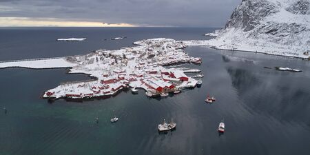 Landscape of winter lofoten taken from the droneの写真素材