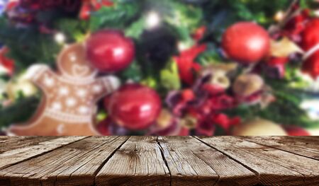 Empty old wooden table background - christmas backgroundの写真素材