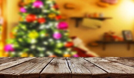 Empty old wooden table background - christmas backgroundの写真素材