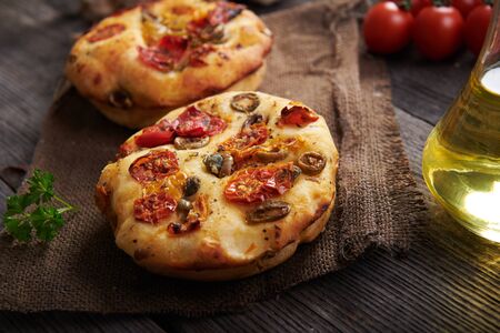 Traditional italian appetizer close up - Focacciaの写真素材