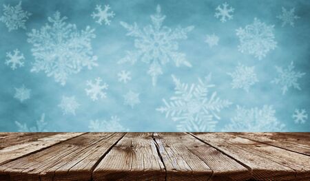 Empty old wooden table background - christmas backgroundの写真素材