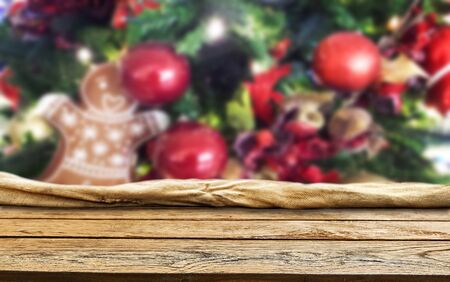 Empty old wooden table background - christmas backgroundの写真素材