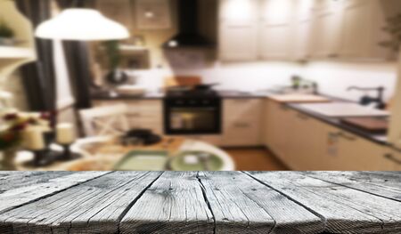 Empty old wooden table background の写真素材
