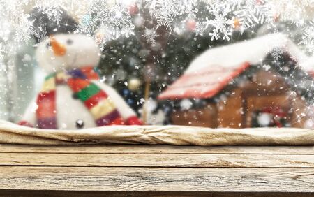 Empty old wooden table background - christmas backgroundの写真素材