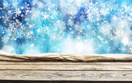 Empty old wooden table background - christmas backgroundの写真素材