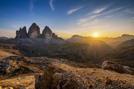 Beautiful landscape of mountains during sunset - Tre Cime di Lavaredoの写真素材