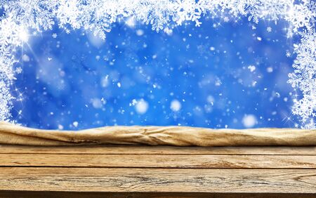 Empty old wooden table background - christmas backgroundの写真素材