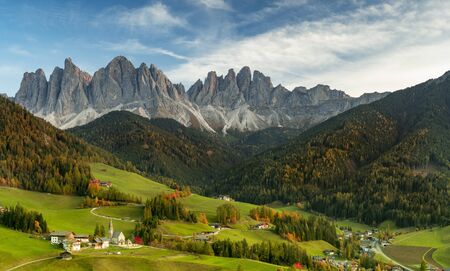 Beautiful panorama landscape of Italian dolomites - Santa Maddalenaの写真素材