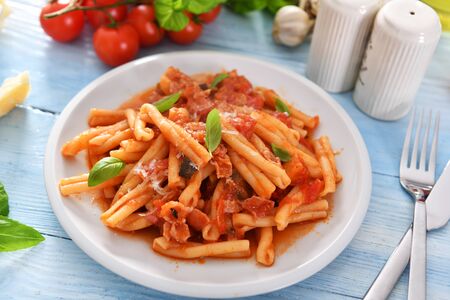 Italian style pasta with tomato sauceの写真素材