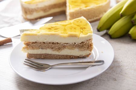 Tasty homemade banana cake with jellyの写真素材