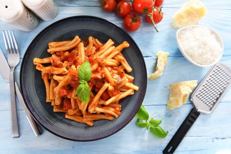 Italian style pasta with tomato sauceの写真素材