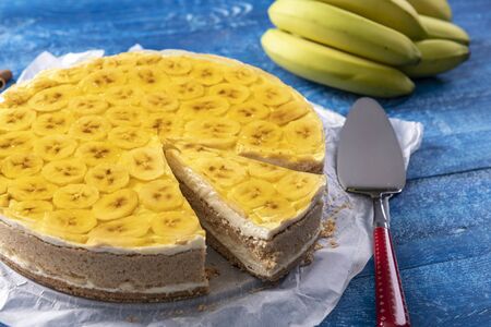 Tasty homemade banana cake with jellyの写真素材