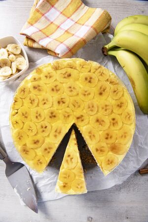 Tasty homemade banana cake with jellyの写真素材