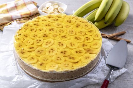 Tasty homemade banana cake with jellyの写真素材