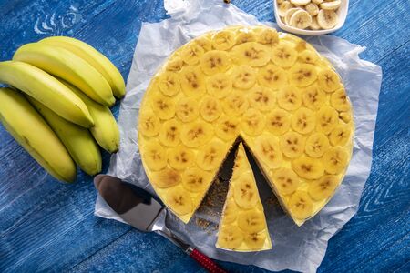 Tasty homemade banana cake with jellyの写真素材
