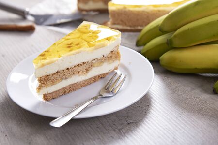 Tasty homemade banana cake with jellyの写真素材