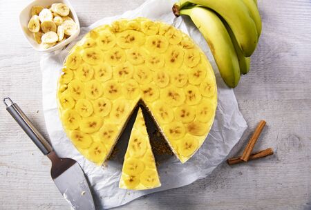 Tasty homemade banana cake with jellyの写真素材