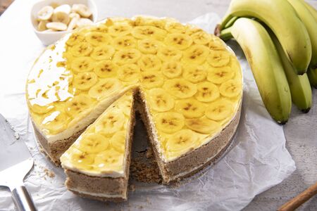 Tasty homemade banana cake with jellyの写真素材
