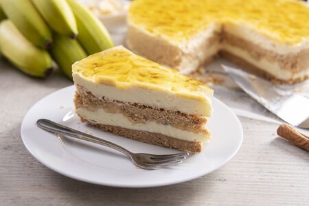 Tasty homemade banana cake with jellyの写真素材